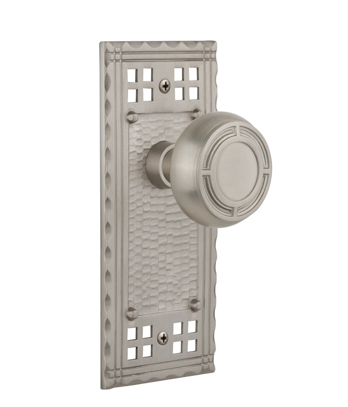 Assiette artisanale avec bouton de porte Mission, Nickel satiné, 2-3/8 po