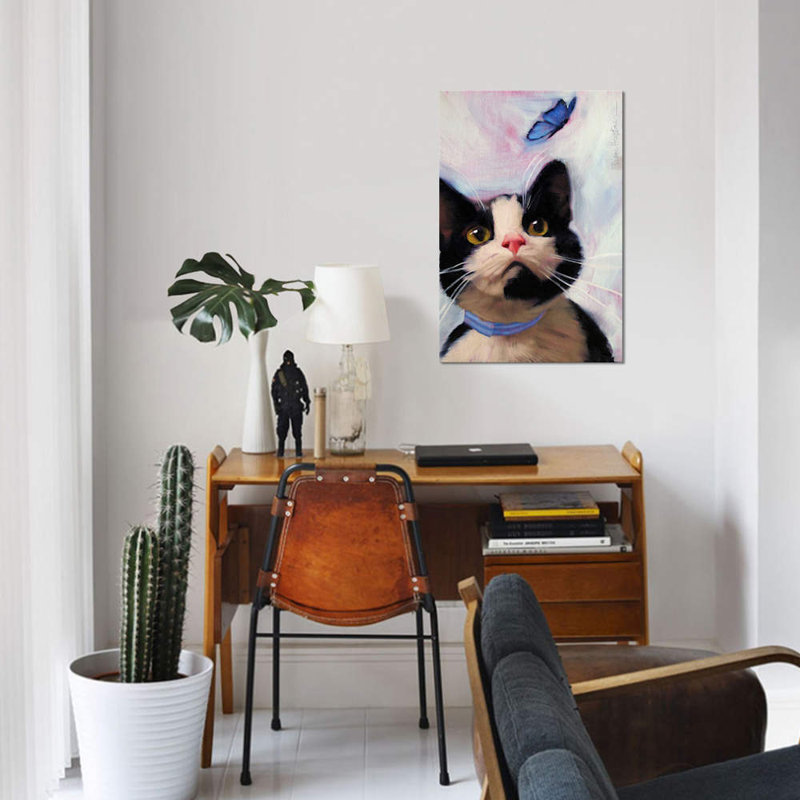 Cat And Butterfly by Diane Hoeptner - Painting on Canvas, 66.04 cm H x 45.72 cm W x 1.91 cm D, No Frame