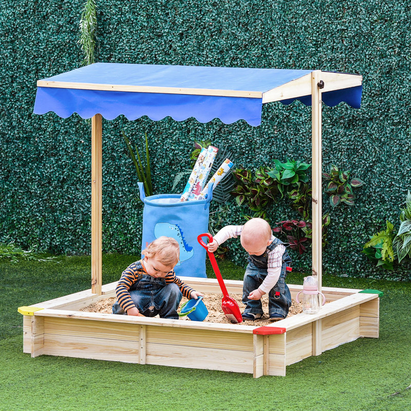 Freeport Park Encanto 120cm x 120cm Solid Wood Square Sandbox with Cover