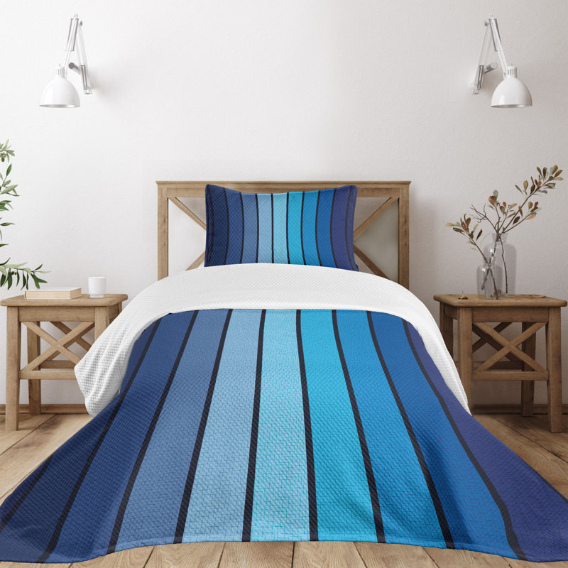 Twin Blue Quilted Bedspread Set with Pillow Sham