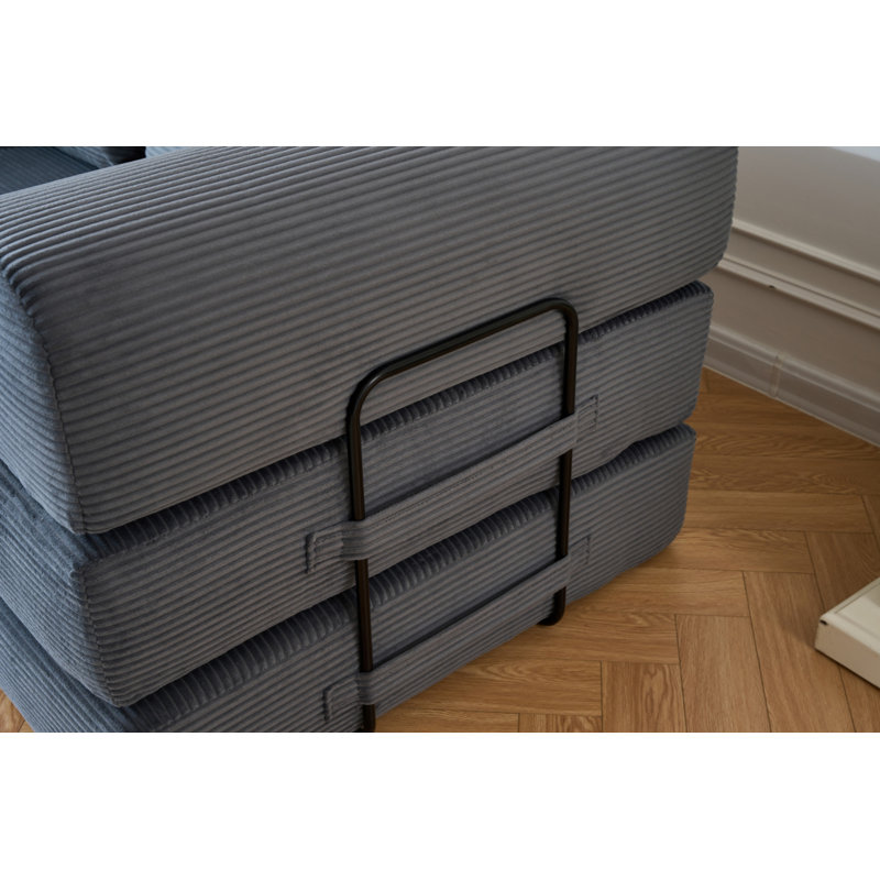 Convertible Sleeper Sofa Bed with Cylindrical Pillow, Corduroy Folding Floor Lounge Couch, Fixed-Shape Metal Frame Compressed Sofa for Living Room Bedroom