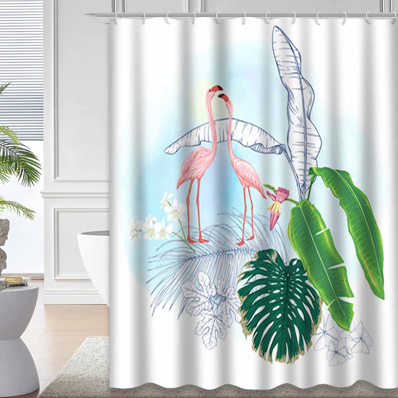 Rideau de douche imperméable Tropical Oasis Palm Flamingo Botanicals avec 12 crochets, L 72 po x l 78 po
