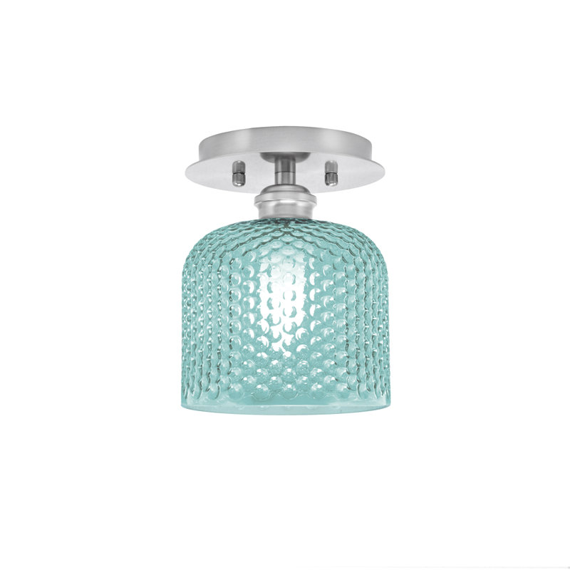 Edge 1 Light Semi-Flush With 6" Turquoise Textured Glass, Brushed Nickel