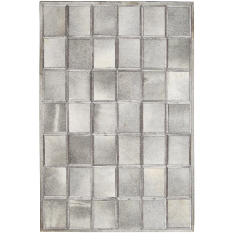 Area Cowhide Geometric Area Rug in Gray, Rectangle 5' x 8'