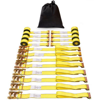 Ratchet Tie Down Straps (8PK), 4400 lb Break Strength, E-Track Endless Ratchet with 8 Premium 2" x 15' Rachet Tie Downs Heavy Duty, for Moving Securing Cargo, Appliances, Lawn Equipment