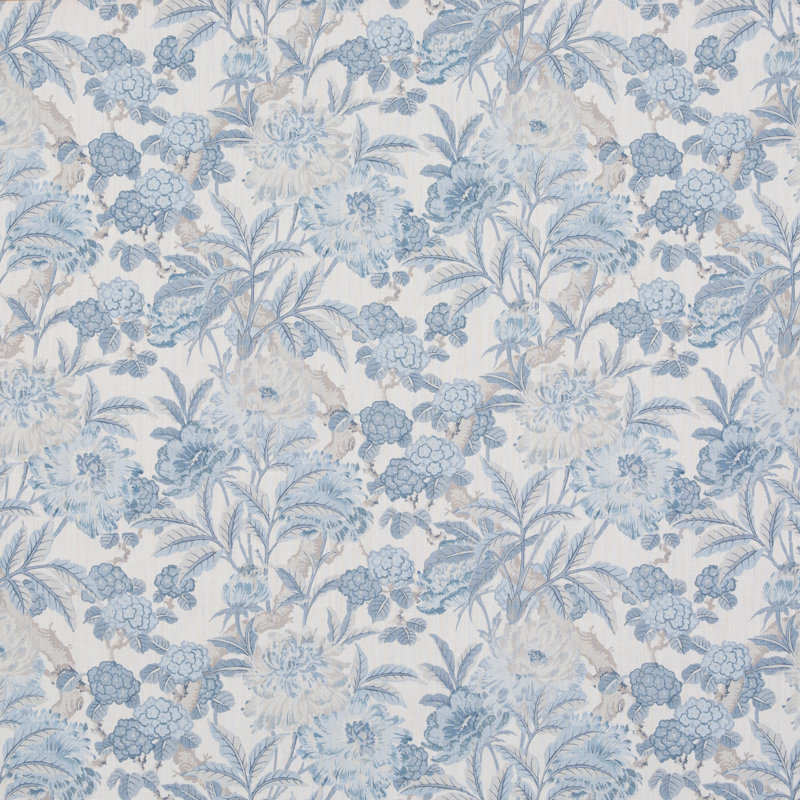 Ashmore Summer Peony 100% Linen Fabric, Blue