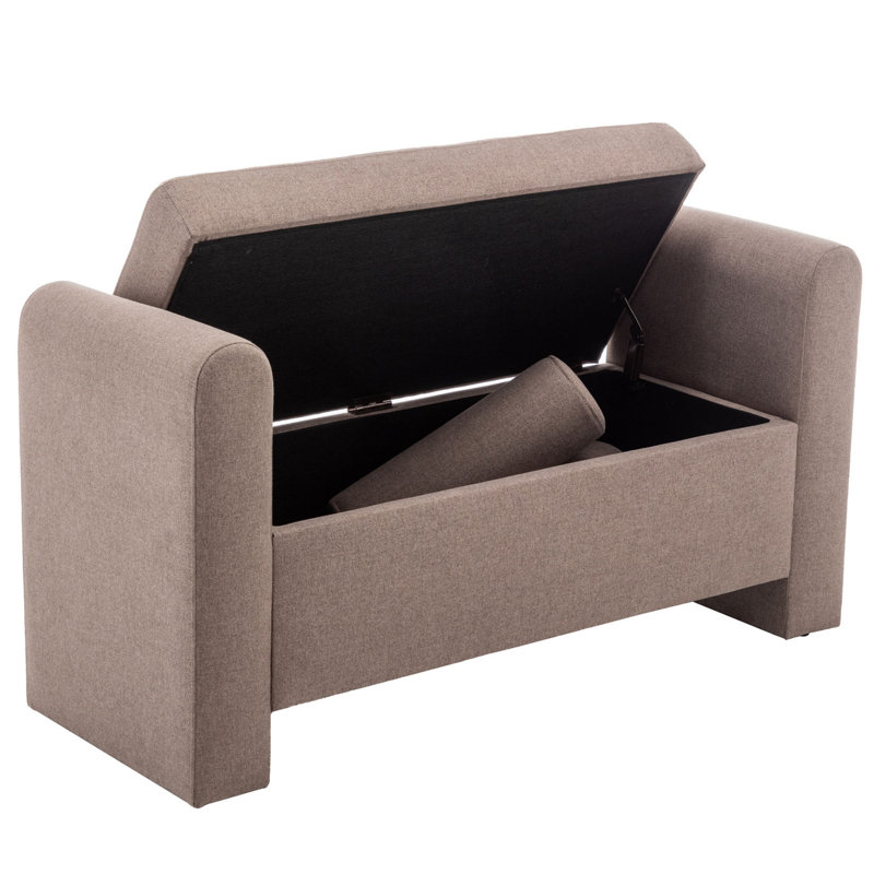 Banc de rangement rembourré en polyester Lataja, Brun, H 24 po x l 57 po x P 19,7 po