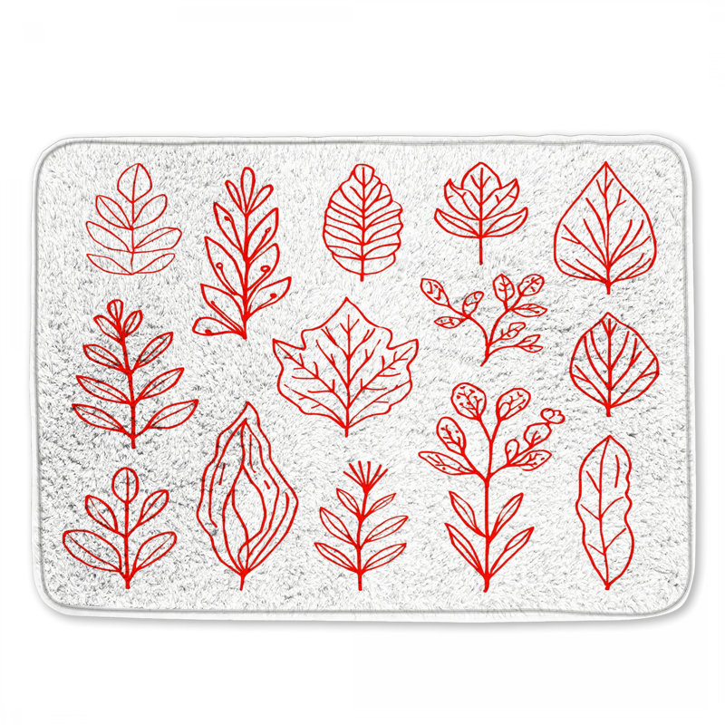 Tapis de bain Red Leaf Illustration, L 34 po x L 21 po