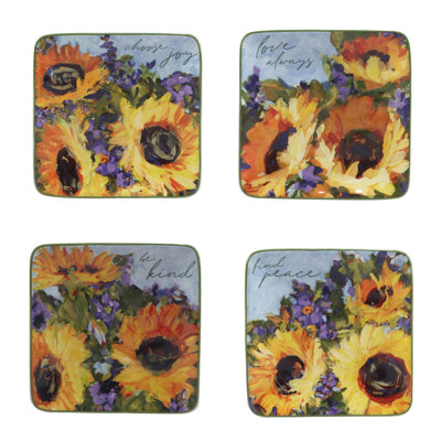 Sunflower Bouquet Set Of 4 Canape Plates, 6" Asst.