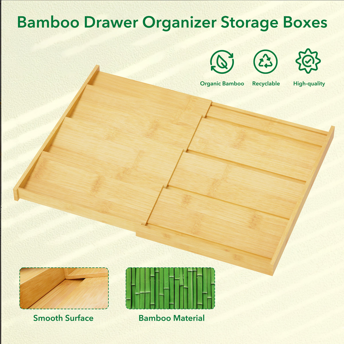 Bamboo Expandable Spice Drawer Organizer, 4-Tier Spice Rack Insert, Kitchen Seasoning Storage Tray (Jars Not Included)