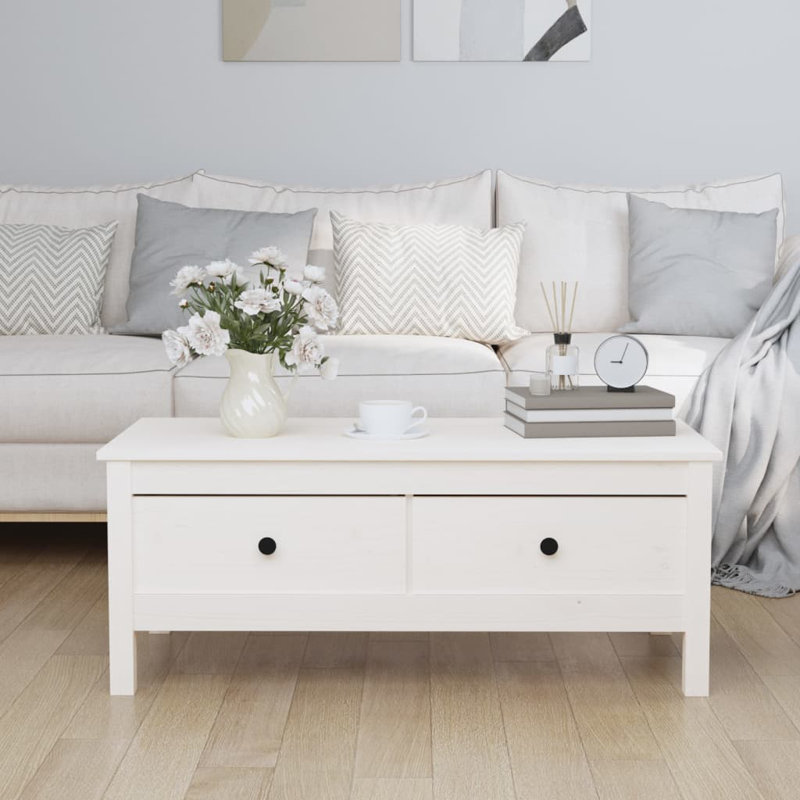 Warren Solid Wood Four Leg Coffee Table with Storage, White