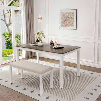 58" Solid Wood Dining Table And Bench Set