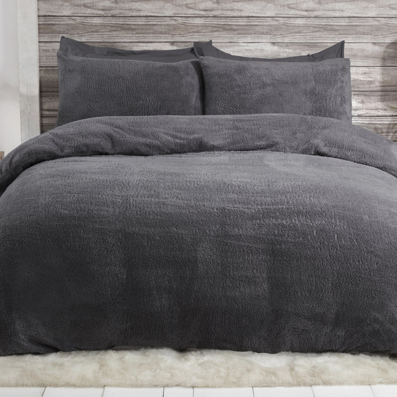 Livinia Polyester Solid Colour Duvet Cover Set with Pillowcases, Charcoal, Single - 1 Standard Pillowcase