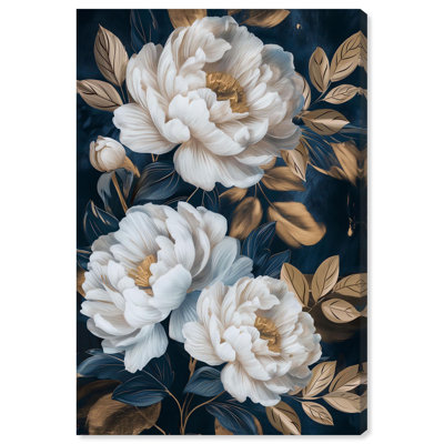 "White Flowers and Golden Leaves", impression murale sur toile par Art Remedy