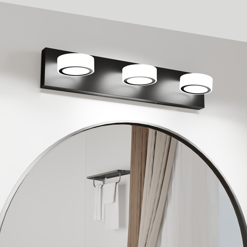 Luminaire mural de salle de bain rond à DEL en acrylique blanc à 3 lumières avec base noire Led