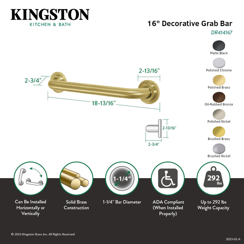 Kingston Brass Restoration 1-1/4 Inch O.D Grab Bar, Satin Brass, 2.81" H x 18.81" W x 2.75" D