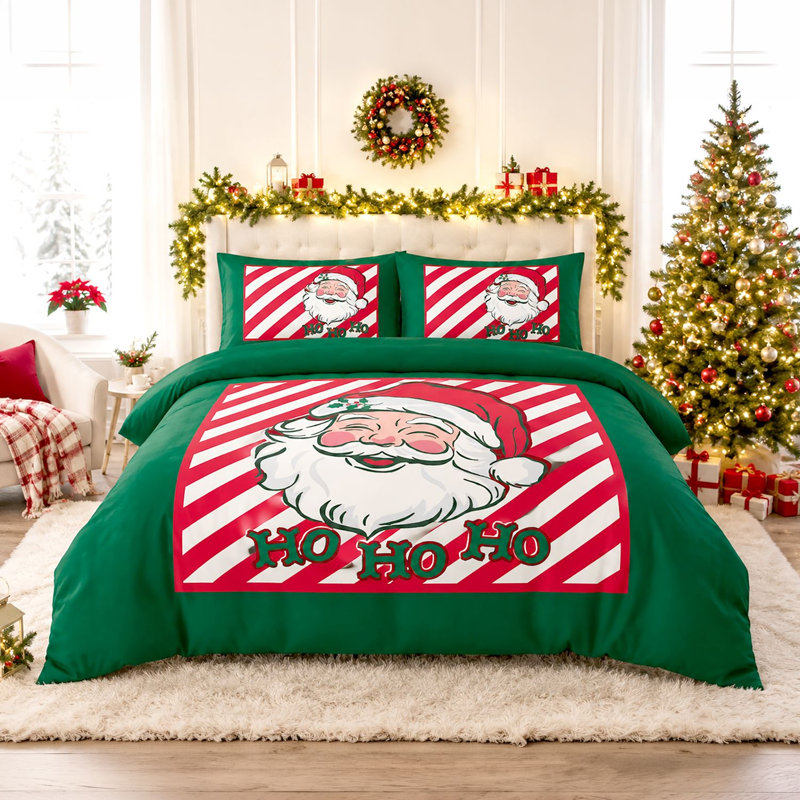 MICROFIBER XMAS DUVET SET HO HO SANTA SINGLE, Double
