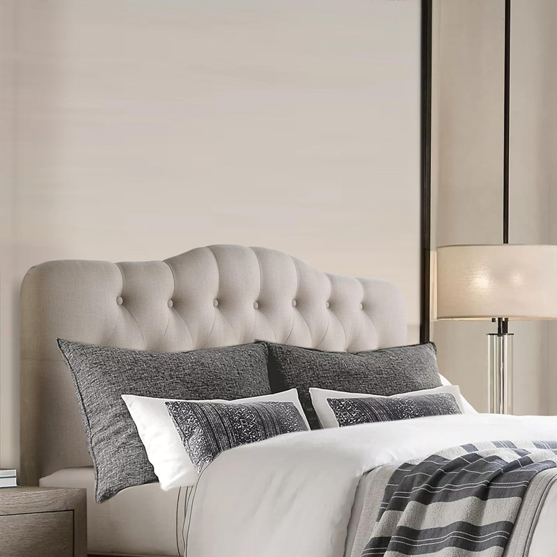 Linen Upholstered Headboard-Modern-Adjustable Height-Button Tufting, Beige, Queen