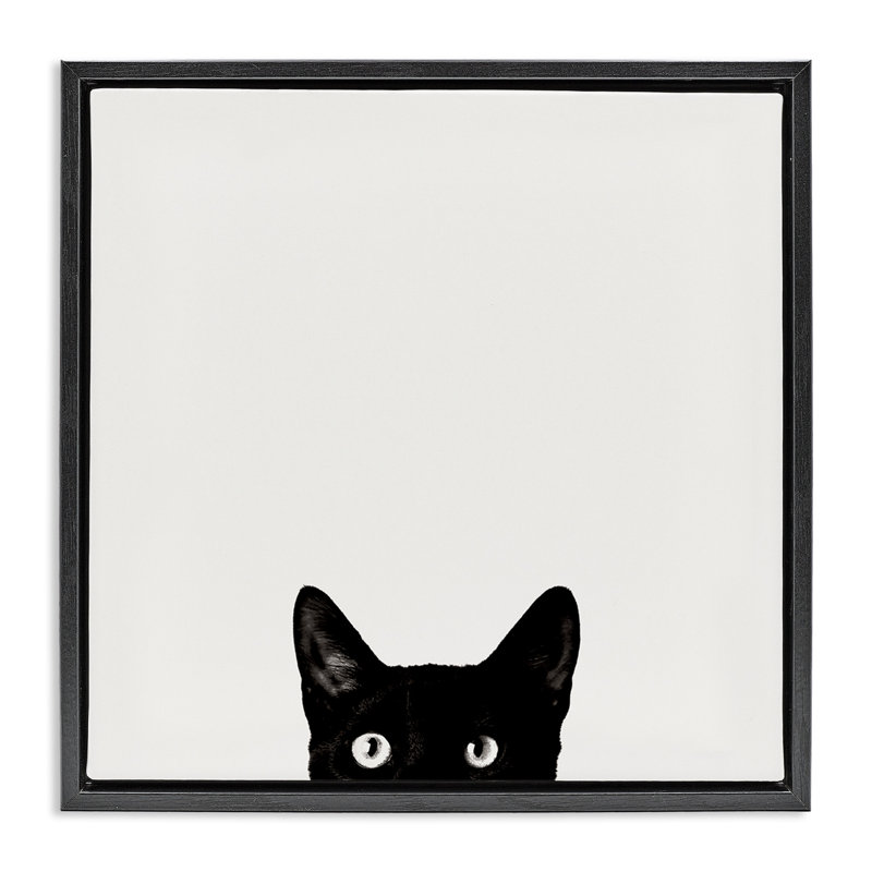 «Black Cat Peeking From dessous», art mural encadré par Jon Bertelli pwp-156, H 18 po x l 18 po, Noir