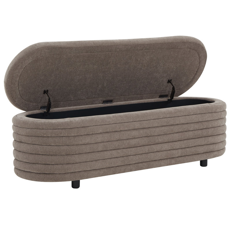 Banc de rangement rembourré Delray, Bouclette brune