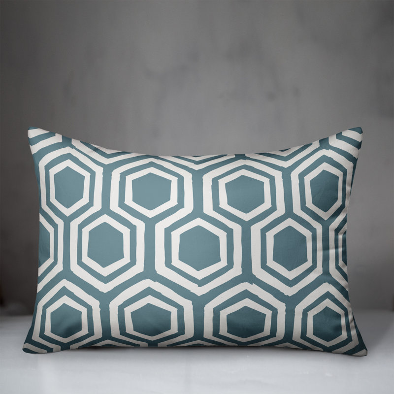 Honeycomb Geometric Throw Pillow, Sea Green/White