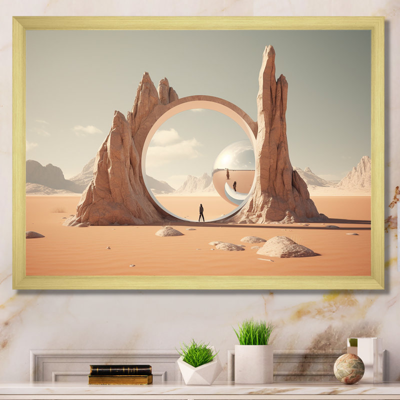 Art mural surréalisme, Cadre doré à coins fermés, H 16 po x l 32 po x P 1 po