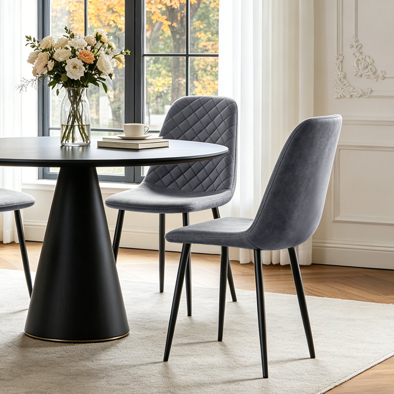 Suede/Faux Leather Modern Upholstered Dining Chair with Metal Frame, Faux Leather Gray, 2