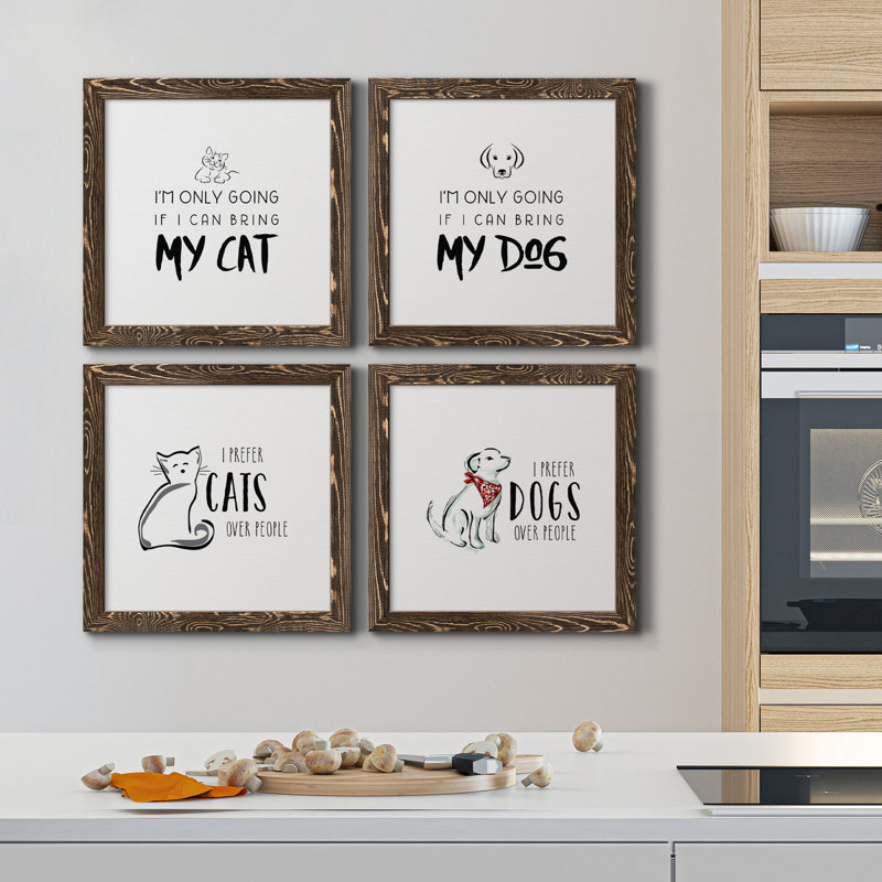 Bring My Cat - ensemble de 4 pièces d'art textuel sur toile, H 40 po x l 40 po x P 1,5 po, Toile avec cadre en noyer