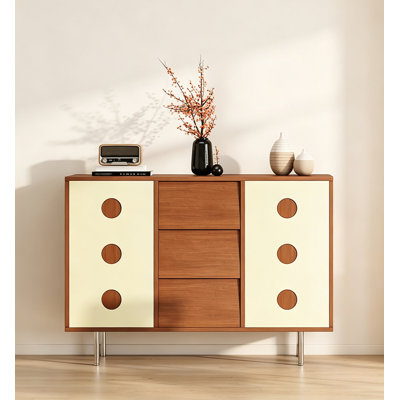 Mid-century Style Solid Wood Sideboard with Metal Legs for Living Room & Kitchen