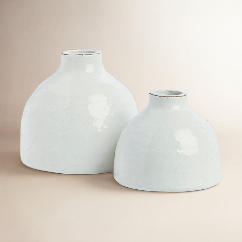 Arterra Crackle-Glaze White Ceramic Studio Bud Vases, Set of 2, White