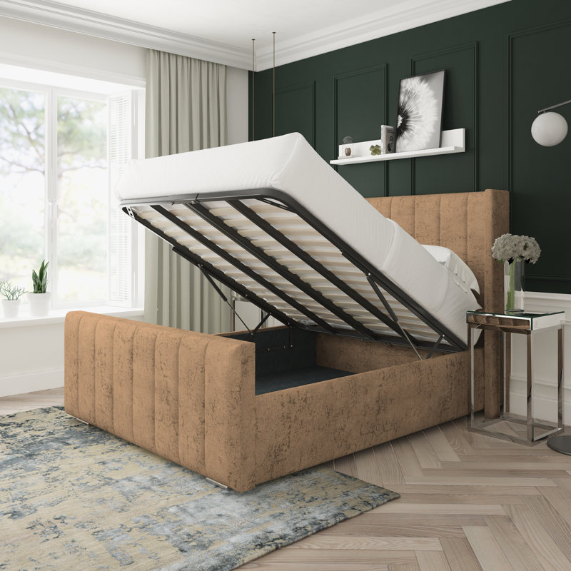 Aspen Marble Upholstered Ottoman Bed Frame, Double (4'6), Stone