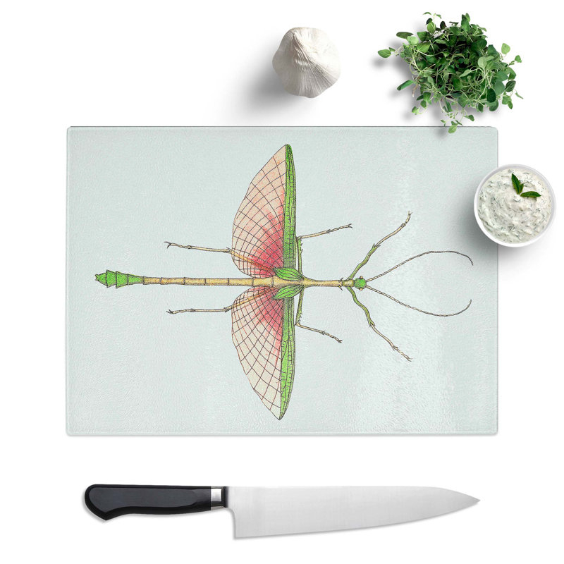 Tempered Glass Winged Praying Mantis by George Shaw Chopping Board, 39 cm x 28.5 cm
