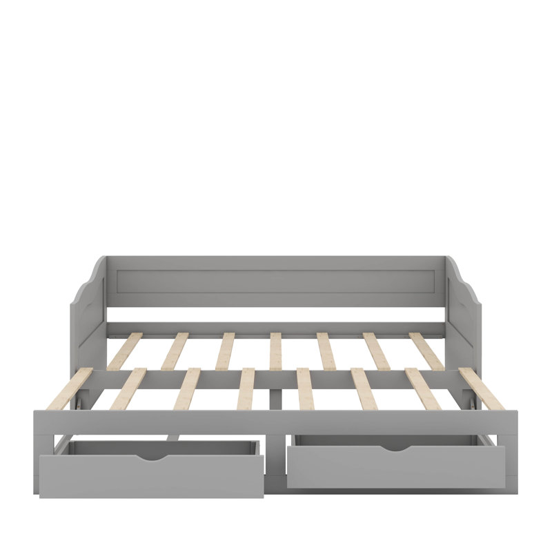 Lit de jour simple en bois avec couchette et tiroirs de rangement, Gris