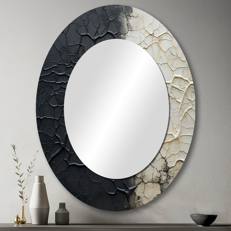 Miroir mural ovale blanc et noir, H 43 po x l 33 po
