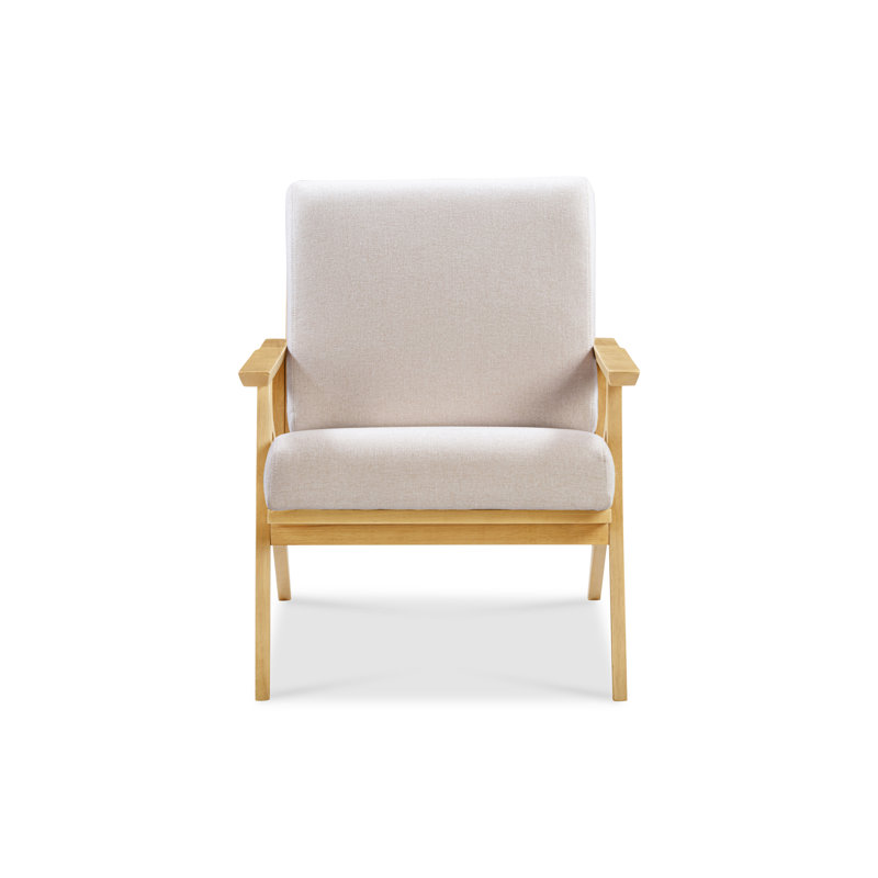 Chaise longue Cue en chêne naturel blanc, Polyester crème / naturel