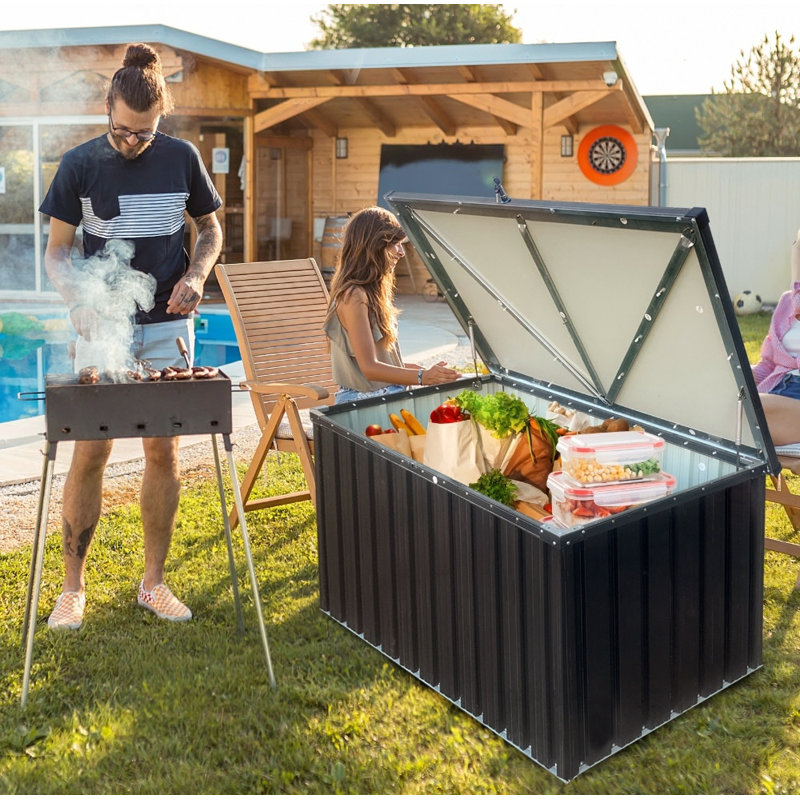 Small Outdoor Metal Storage Box - Rust-Resistant Heavy Duty Storage Bin for Patio, Garden Tools & Small Accessories