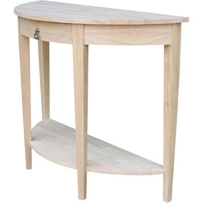 Half Moon Console Table With Drawer And Lower Shelf, Unfinished Wood Design For Versatile Home Decor