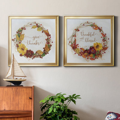 " Give Thanks Harvest Wreath " 2 - Pieces Painting Print