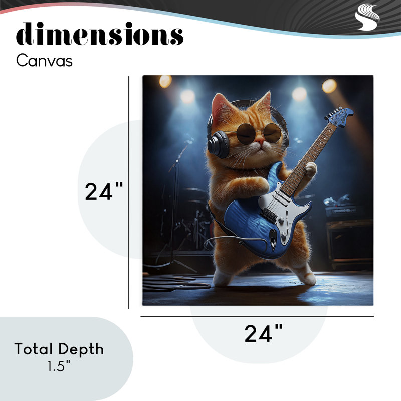 Chat, guitare, dans la bande, par Jim Baldwin, H 24 po x l 24 po
