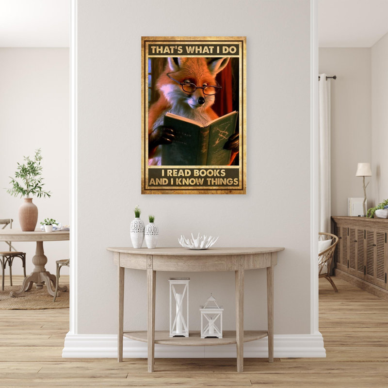 " Fox I Read Books - 1 Piece Rectangle Graphic Art Print On Wrapped Canvas ", 14" H x 11" W x 1.25" D