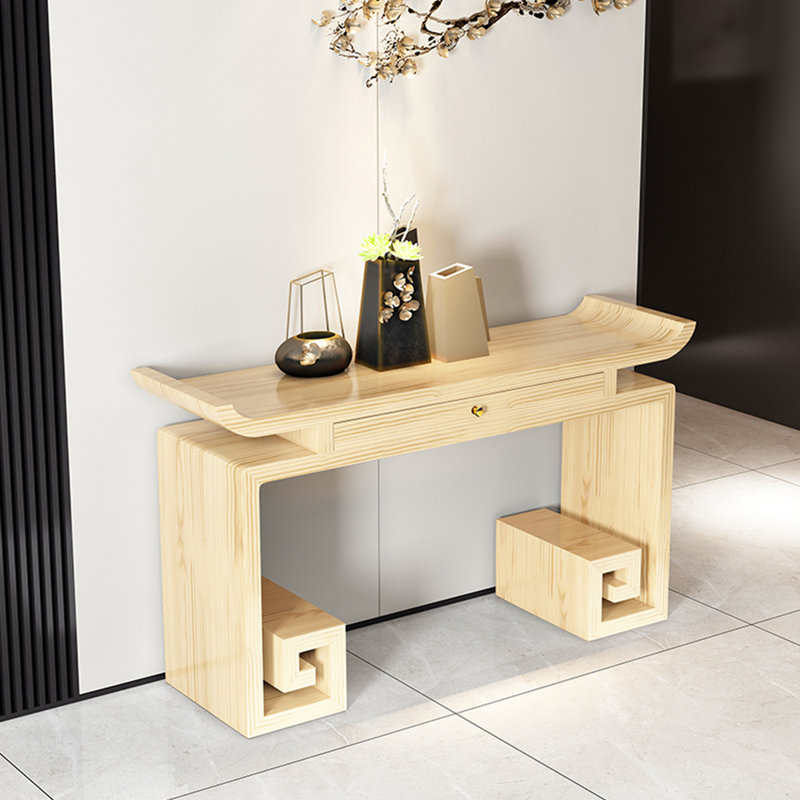 Modern simple solid wood porch table, 33.8" H x 47.2" W x 14" D, Beige
