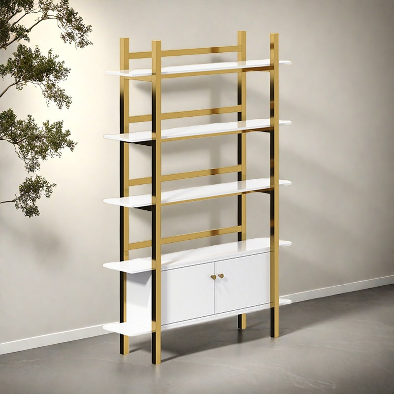 Une bibliothèque légère et luxueuse, H 73,2 po x l 31,4 po x P 13,7 po, Or / blanc