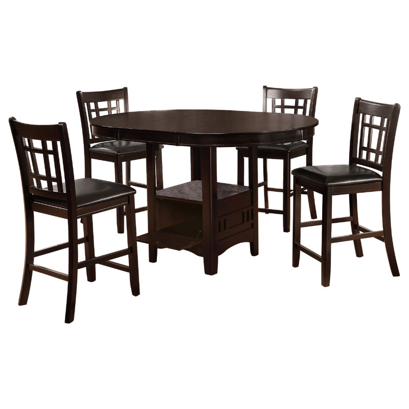 Ensemble de salle à manger 5 pièces Lessa, 4 chaises rembourrées, rallonge, Espresso brun, Noir