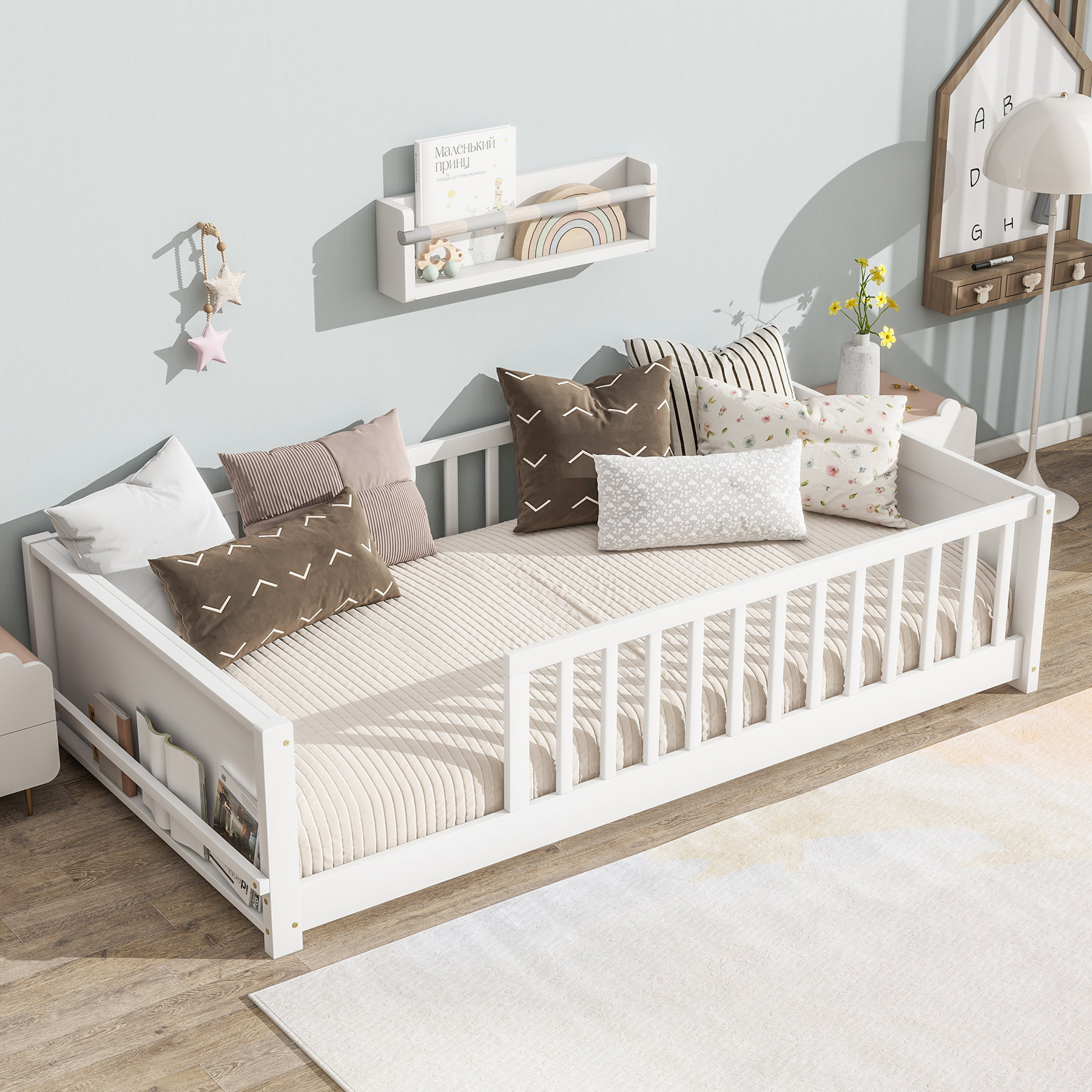 Corrigan Studio Floor Platform Bed with Built-in Book Rack - Wayfair Canada