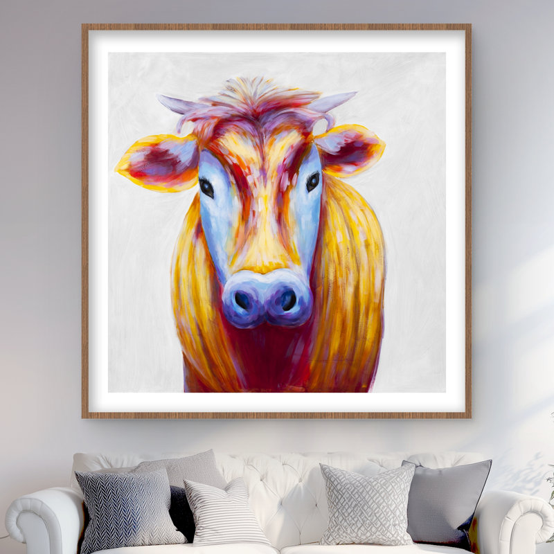 Vache colorée - impression rustique encadrée pour la décoration