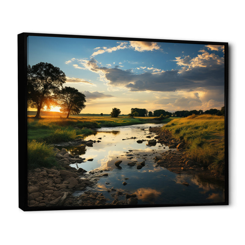 Vert, jaune, paysage de l'Illinois, H 34 po x l 44 po x P 1,5 po, Cadre flottant noir