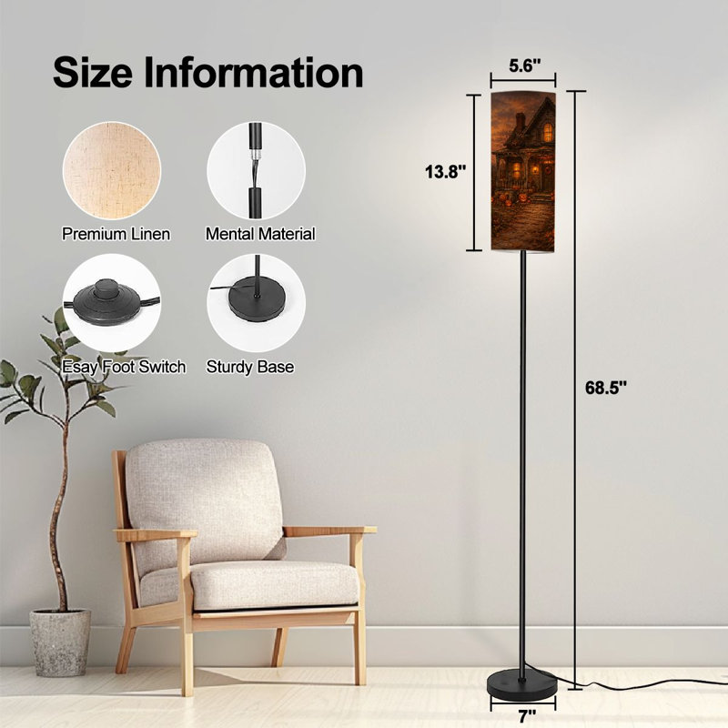 Lampe sur pied moderne et moderne avec télécommande à DEL à intensité variable, abat-jour ajustable rustique d'Halloween pour le salon, la chambre et le bureau