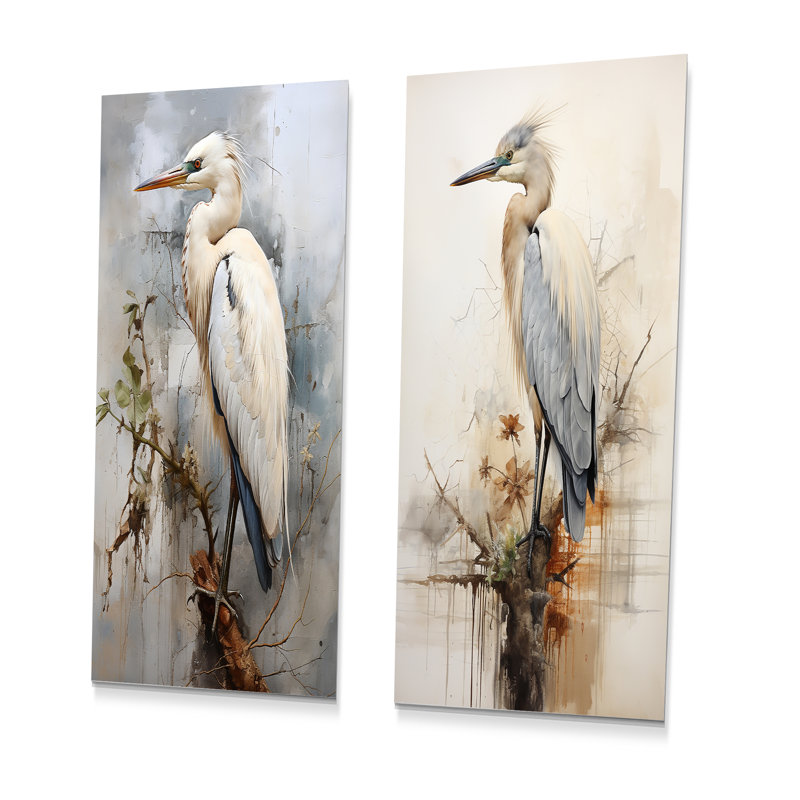 «Majestic Blue Heron Horizon - Heron», ensemble de 2 reproductions d'art en métal, H 32 po x l 32 po