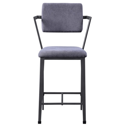 Chaises grises à hauteur de comptoir avec dossier ouvert (2) - 2 chaises respirantes et élégantes, recouvertes de tissu, pour s'asseoir, esthétique industrielle moderne, coussin de siège