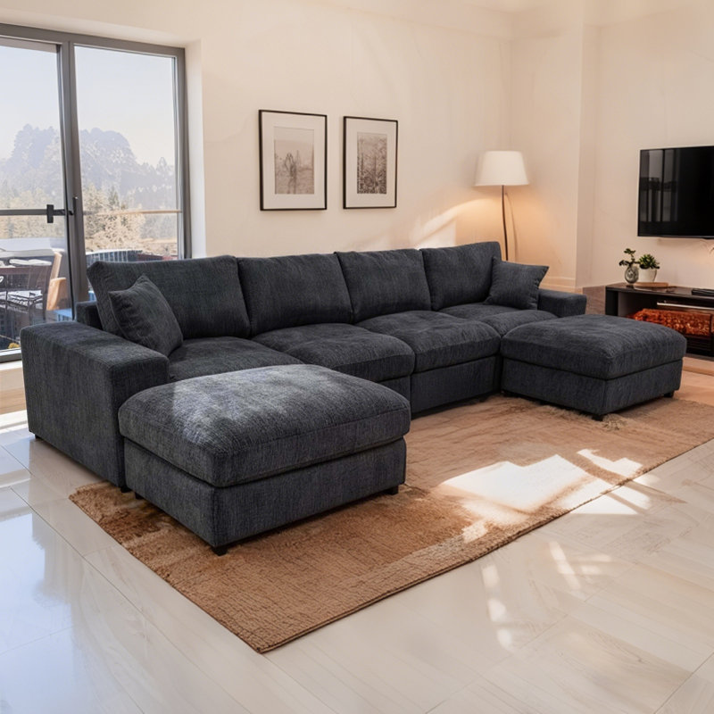 Canapé modulaire rembourré en U avec repose-pieds en chenille de 134 po avec canapé et coussins de 134 po Cloud